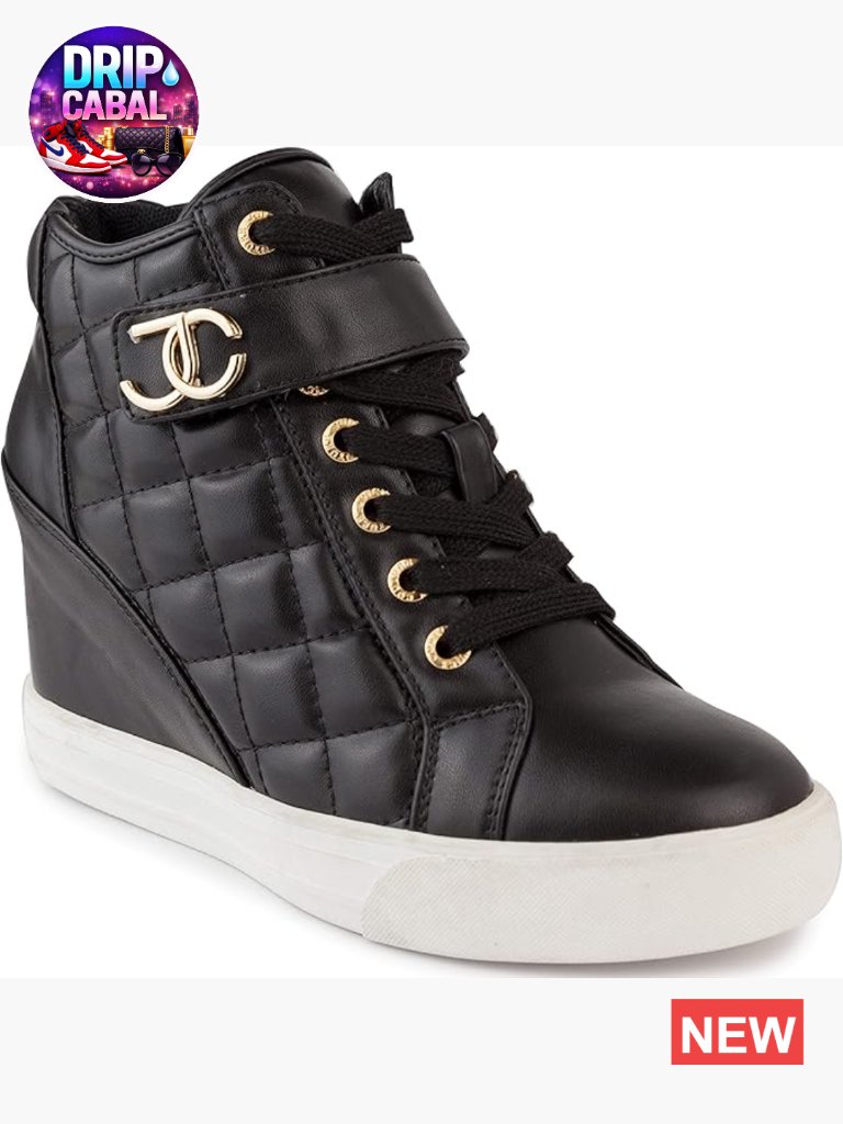 Hi Top Wedge Sneakers Faux Leather Buckle Closure Platform Shoes
